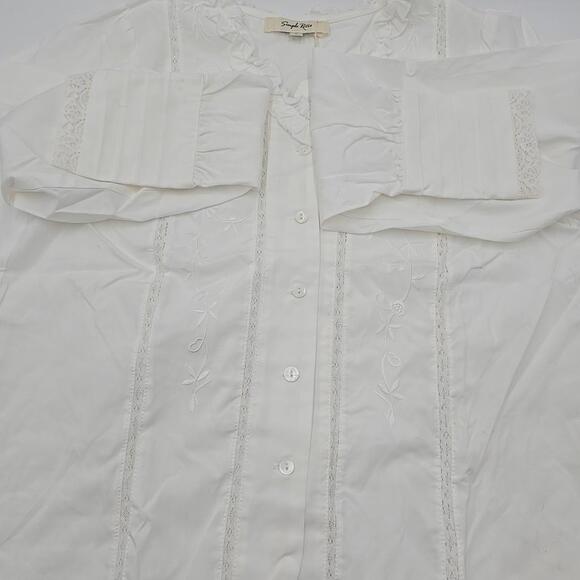 Simple Retro M Faith Lace Patchwork Embroidered Off White Cottagecore Blouse - Picture 11 of 13